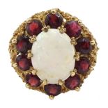 9ct gold oval opal and garnet cluster ring