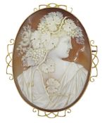 Gold mounted cameo brooch depicting a Bacchante figure