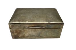 Silver rectangular cigarette box with hinged lid and inscription W14cm Maker Garrard & Co
