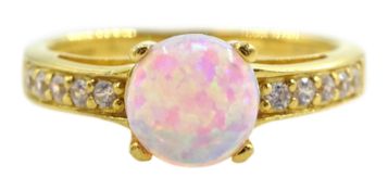 Silver-gilt opal ring with cubic zirconia shoulders