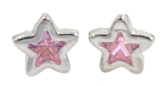 Pair of 9ct white gold pink star stud earrings