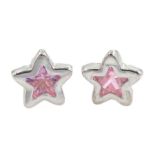 Pair of 9ct white gold pink star stud earrings