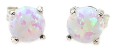 Pair of silver round opal stud earrings