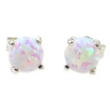 Pair of silver round opal stud earrings