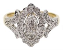 9ct gold diamond chip marquise shaped dress ring