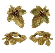 Two pairs of gold leaf clip on earrings