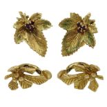 Two pairs of gold leaf clip on earrings