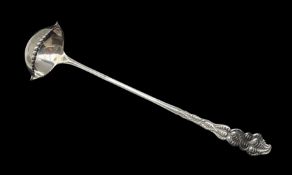 Tiffany Sterling Silver punch ladle cast with stylised leaves and with double lipped bowl marked 'Ti
