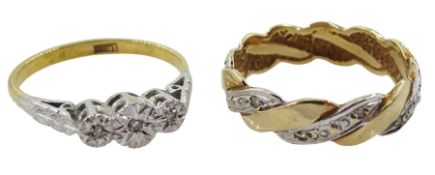 Gold three stone diamond chip ring