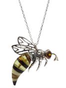 Silver Baltic amber bee pendant necklace