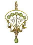 Edwardian oval peridot and split pearl pendant