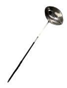 Georgian silver punch ladle with oval bowl inset with a George II maundy threepence coin 1746 on twi