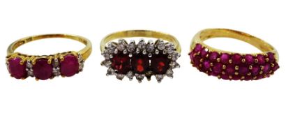Gold three stone ruby ring