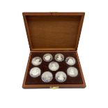 Queens of the British Isles- Cased set of nine silver medallions by the Birmingham Mint each 45mm