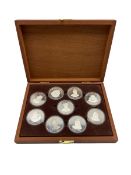 Queens of the British Isles- Cased set of nine silver medallions by the Birmingham Mint each 45mm