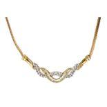 9ct gold baguette and round brilliant cut diamond crossover necklace