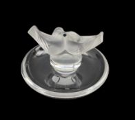 Lalique glass pin dish surmounted by two figures of Doves