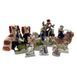 Group of Victorian Staffordshire figures including Tom King and Dick Turpin