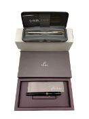 Parker Duofold Centennial fountain pen with 18ct gold nib in black case and a Parker Sonnet fountain