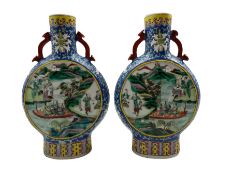 Pair of late 19th/ early 20th century Chinese Famille Verte pilgrim flasks/ vases