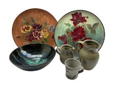 Two David Lloyd Jones(1928-1994): speckled glazed jugs and similar style mug