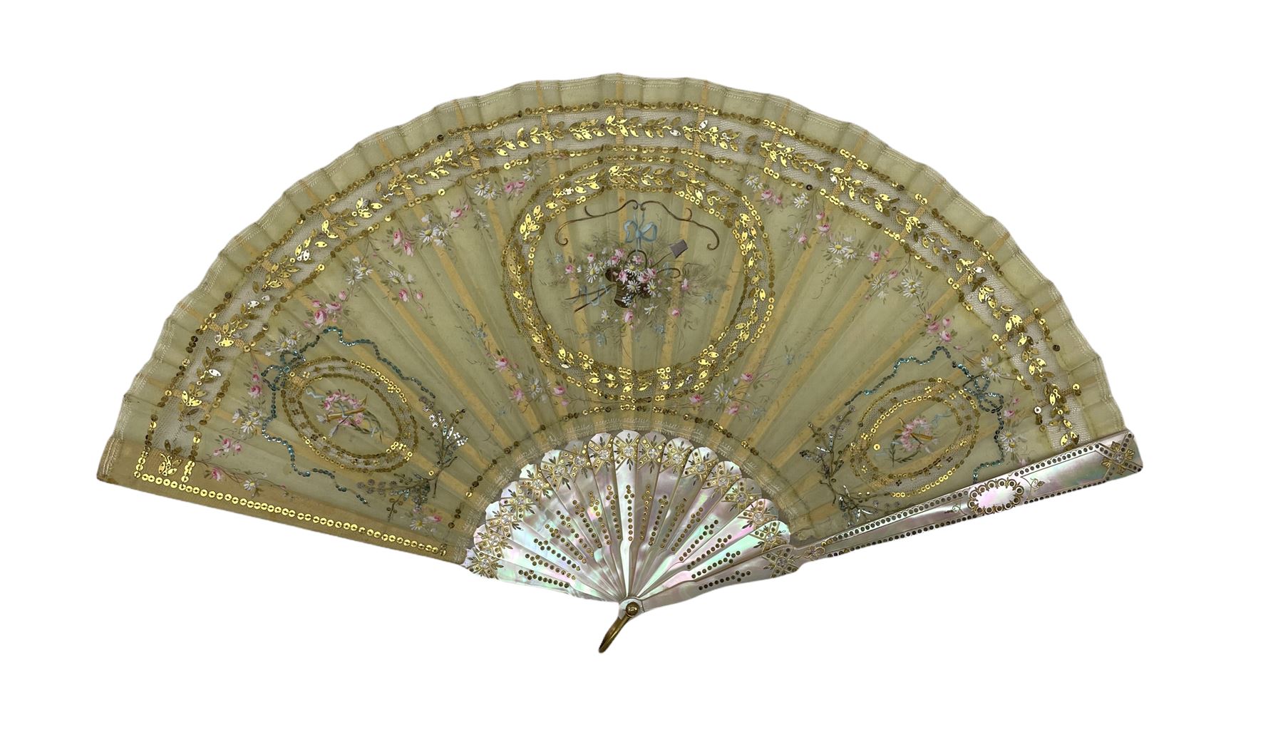 19th century Mother-of-Pearl and silk fan