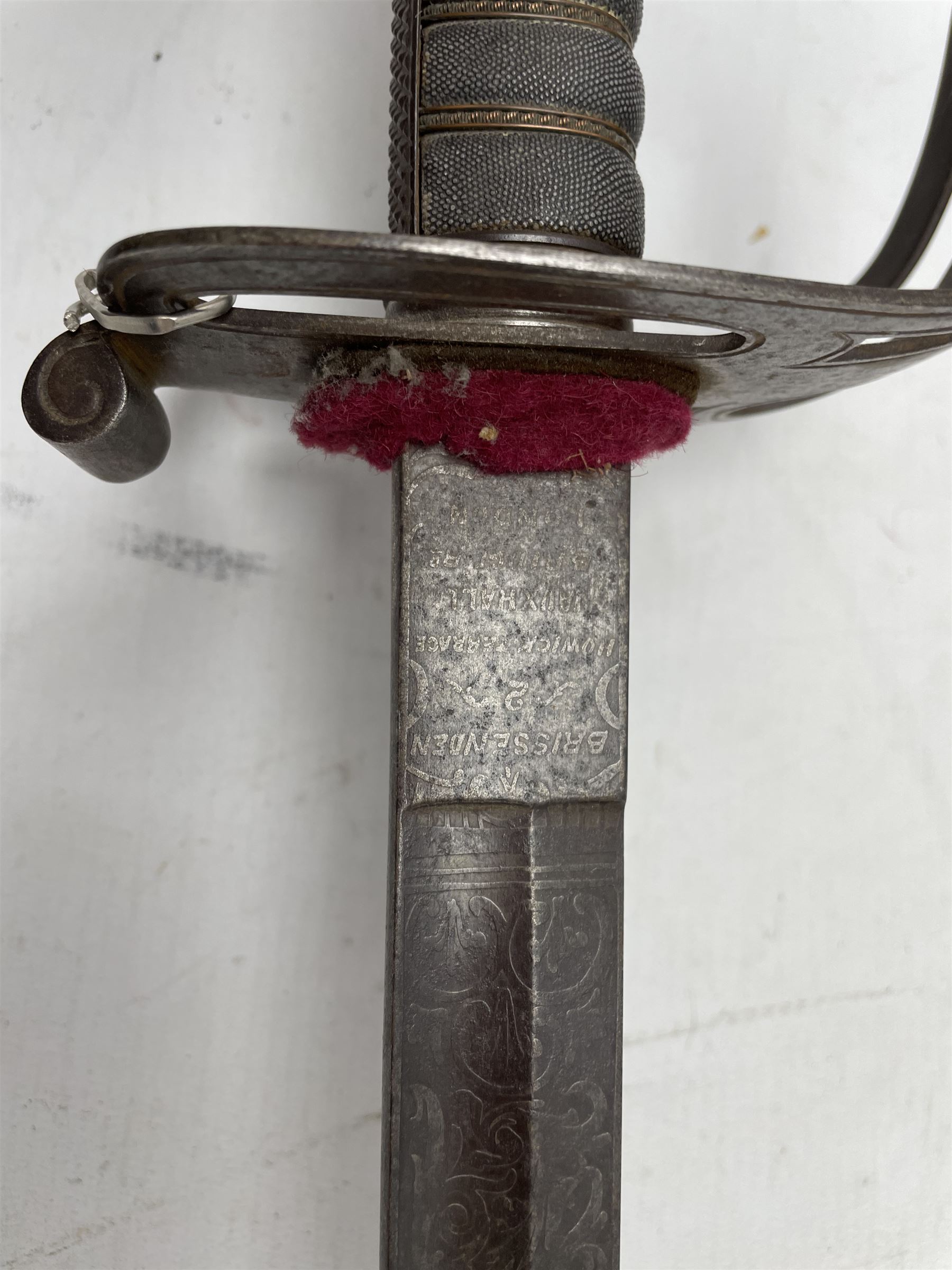 Victorian Queens Westminster Rifles officers sword with engraved blade inscribed 'Brissenden - Image 5 of 5