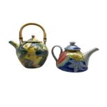 Richard Wilson (British Contemporary) glazed teapot with cane handle