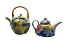 Richard Wilson (British Contemporary) glazed teapot with cane handle