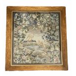1940's wool tapestry worked with Herons beside a lake and a wooded landscape signed and dated Blanch