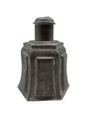 Early 20th century Chinese pewter tea caddy of hexagonal form with floral and script decoration H15c