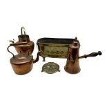 19th century copper coffee pot with turned oak handle