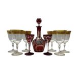 Late 19th/ early 20th century Bohemian ruby flash glass and engraved decanter with landscape and sta