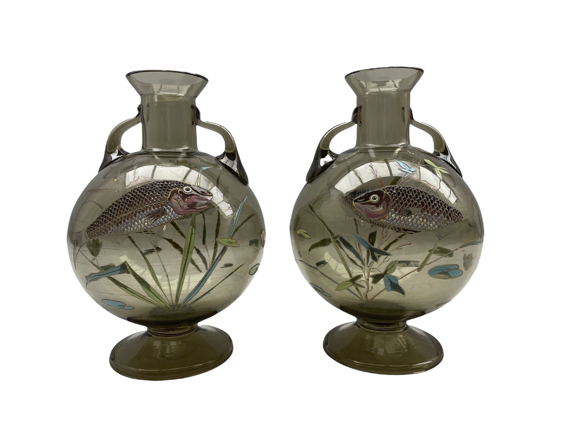 Pair of Bohemian glass vases attributed to Moser c1900 - Image 3 of 4