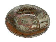 Mick Arnup (British 1923-2008): large studio pottery pedestal bowl with flared rim with layered glaz