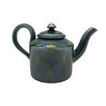 Kevin de Choisy (British 1954-): Wheildon type glazed teapot with scale pattern handle and spout