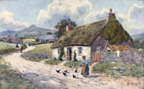 David Small (Scottish 1846-1927): Feeding the Chickens