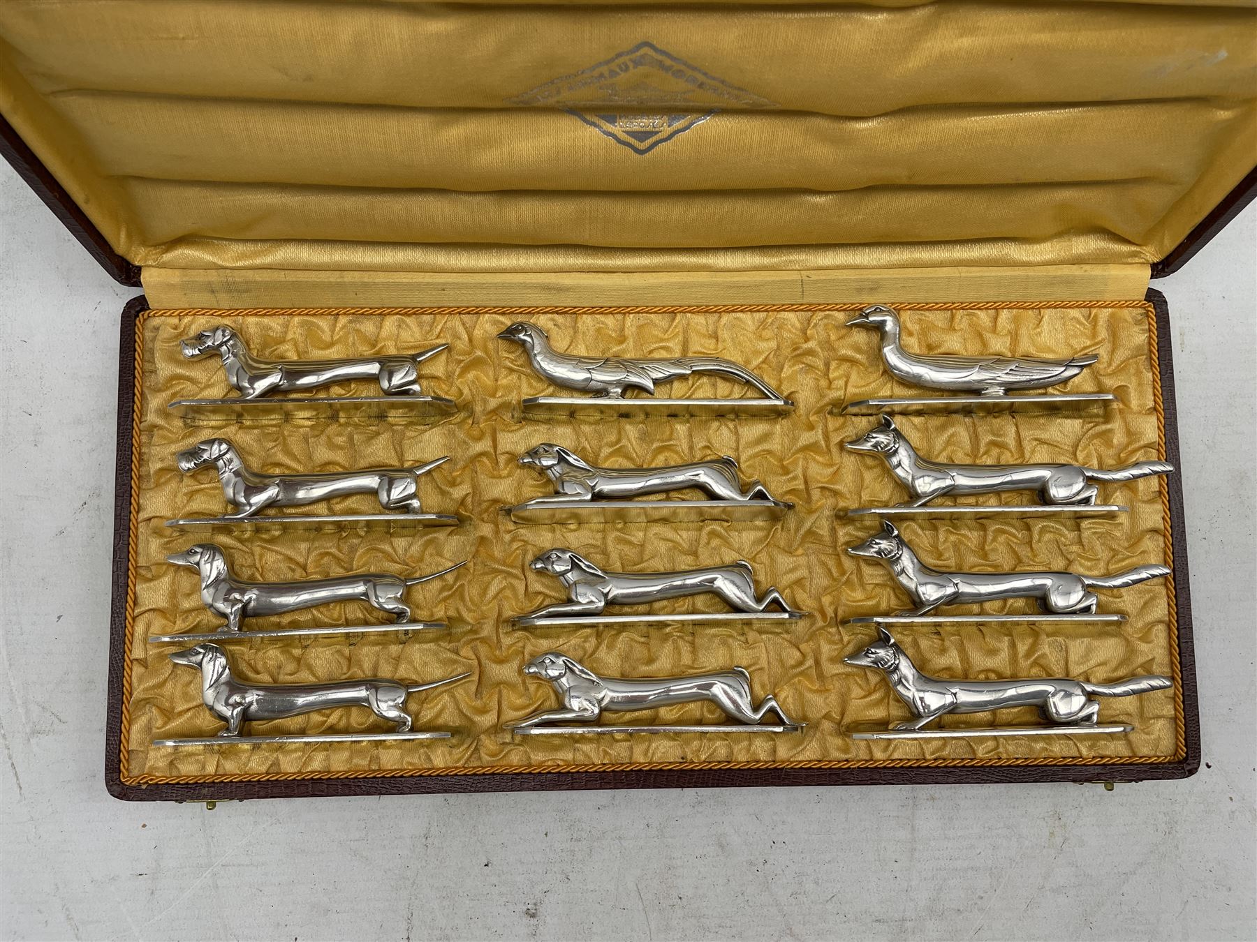 'Les Animaux Modernes' a set of twelve early 20th century French silvered-bronze knife rests cast as - Image 4 of 4