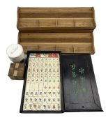 Bamboo and bone mahjong set with four wooden 'walls'