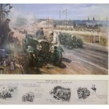 After Terence Cuneo (British 1907-1996): 'Bentleys at Le Mans 1929' colour print 73cm x 78cm