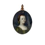 19th century oval miniature head and shoulders portrait of a lady in gilt metal frame 7cm x 5.5cm