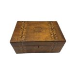 Victorian walnut writing box with Tunbridge ware banding W35cm