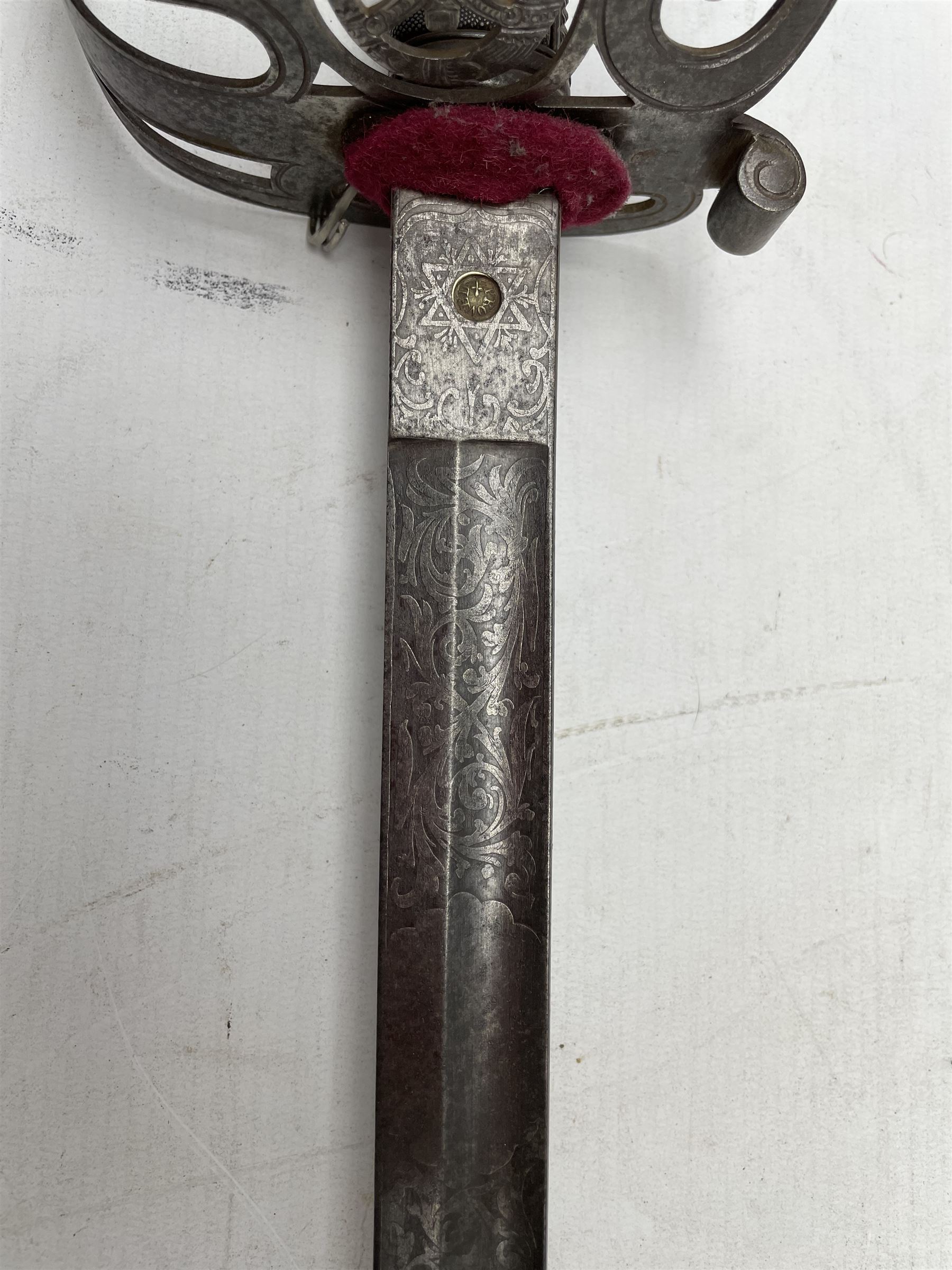Victorian Queens Westminster Rifles officers sword with engraved blade inscribed 'Brissenden - Image 3 of 5