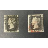 Two Queen Victoria penny black stamps