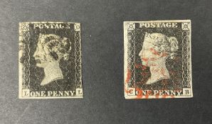 Two Queen Victoria penny black stamps