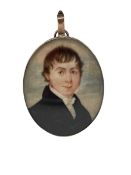 English School - Early 19th century oval miniature head and shoulders portrait on ivory of a young g