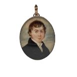 English School - Early 19th century oval miniature head and shoulders portrait on ivory of a young g