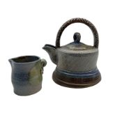 Jane Hamlyn (British 1940-): Salt glazed studio pottery teapot and jug