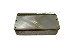 Victorian silver plated and mother of pearl rectangular box with hinged cover L7cm