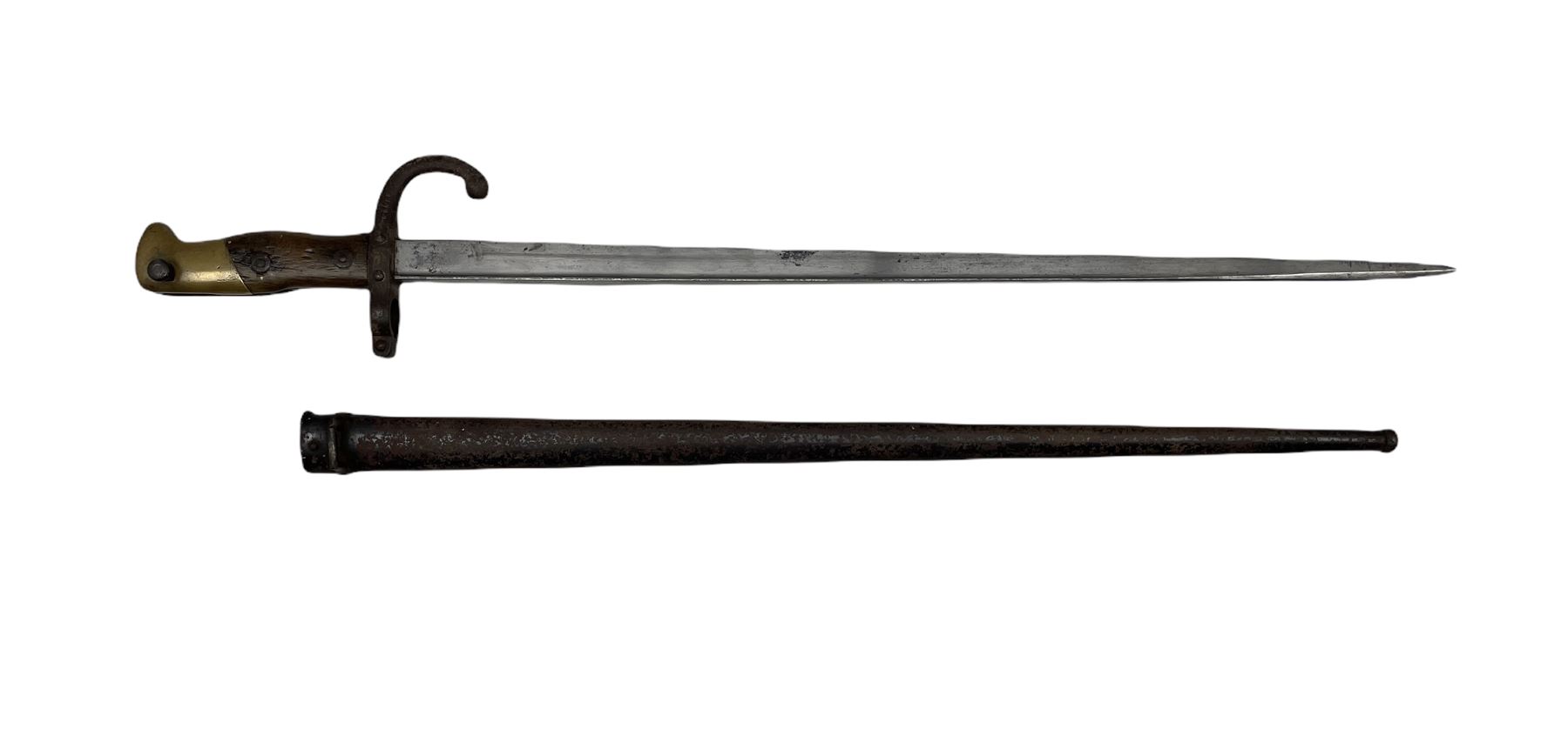 French epee/gras bayonet inscribed 'St Etienne Avril 1877' with scabbard